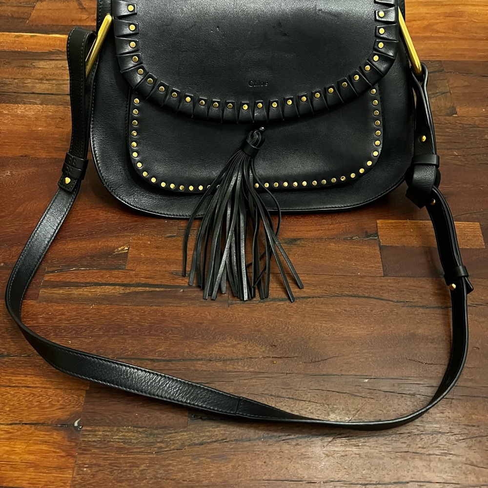 Chloé Hudson Bag with Rivet Detail in Black Leather